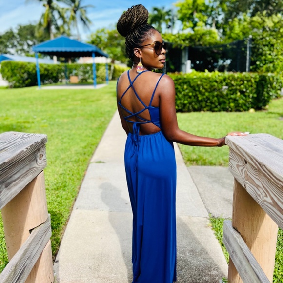 Double Split Strap Lace Up Maxi Sexy Dress - Picture 4 of 6